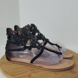 Jeffrey Campbell Black Beaded Gladiator Sandals Women's Size 9